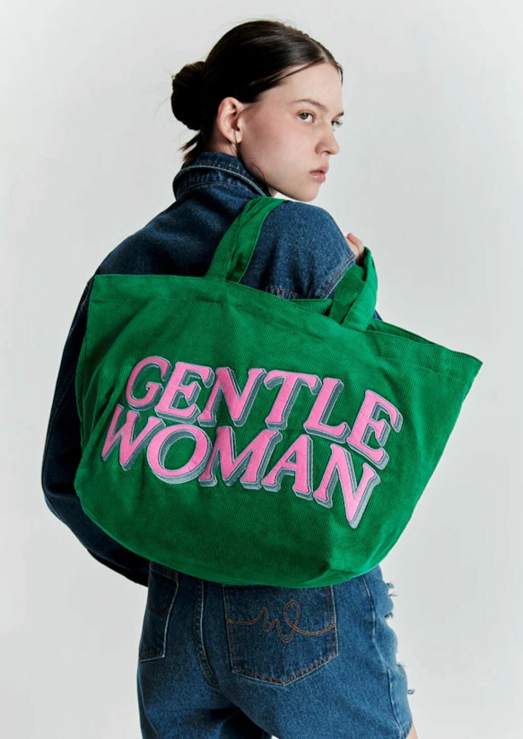 Gentle Woman Corduroy Tote Bag(Green)