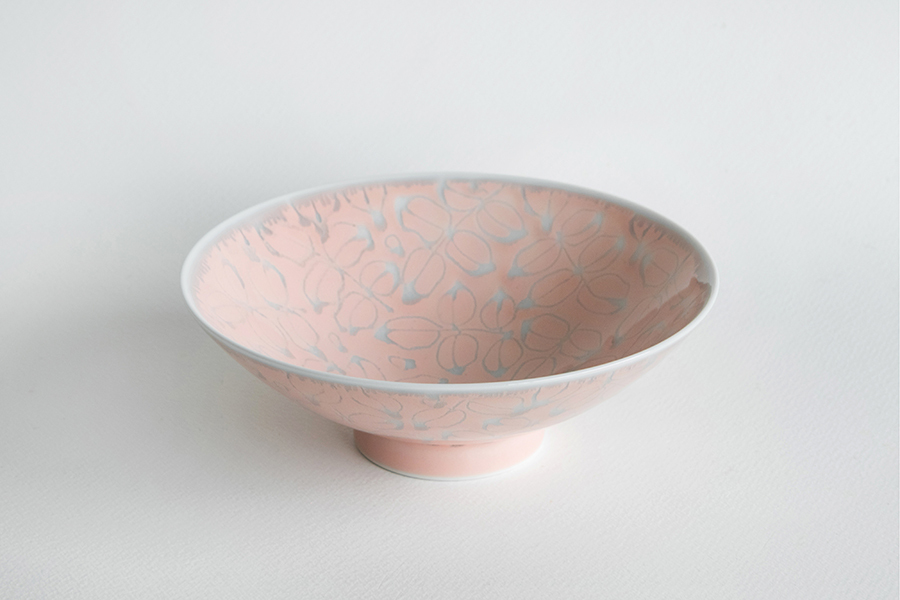 白山陶器-平茶碗 HN-55 粉底白線葉