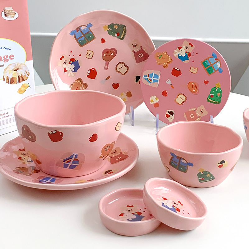 《5074》粉嫩小熊插畫可愛餐具