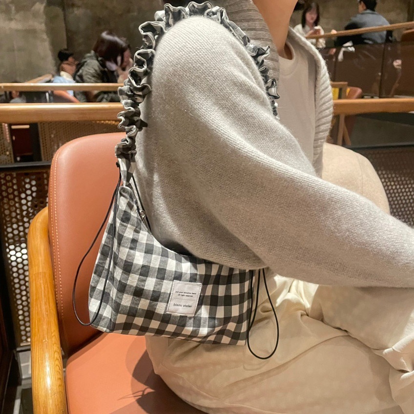 《5080》清新甜美格紋美少女肩背包