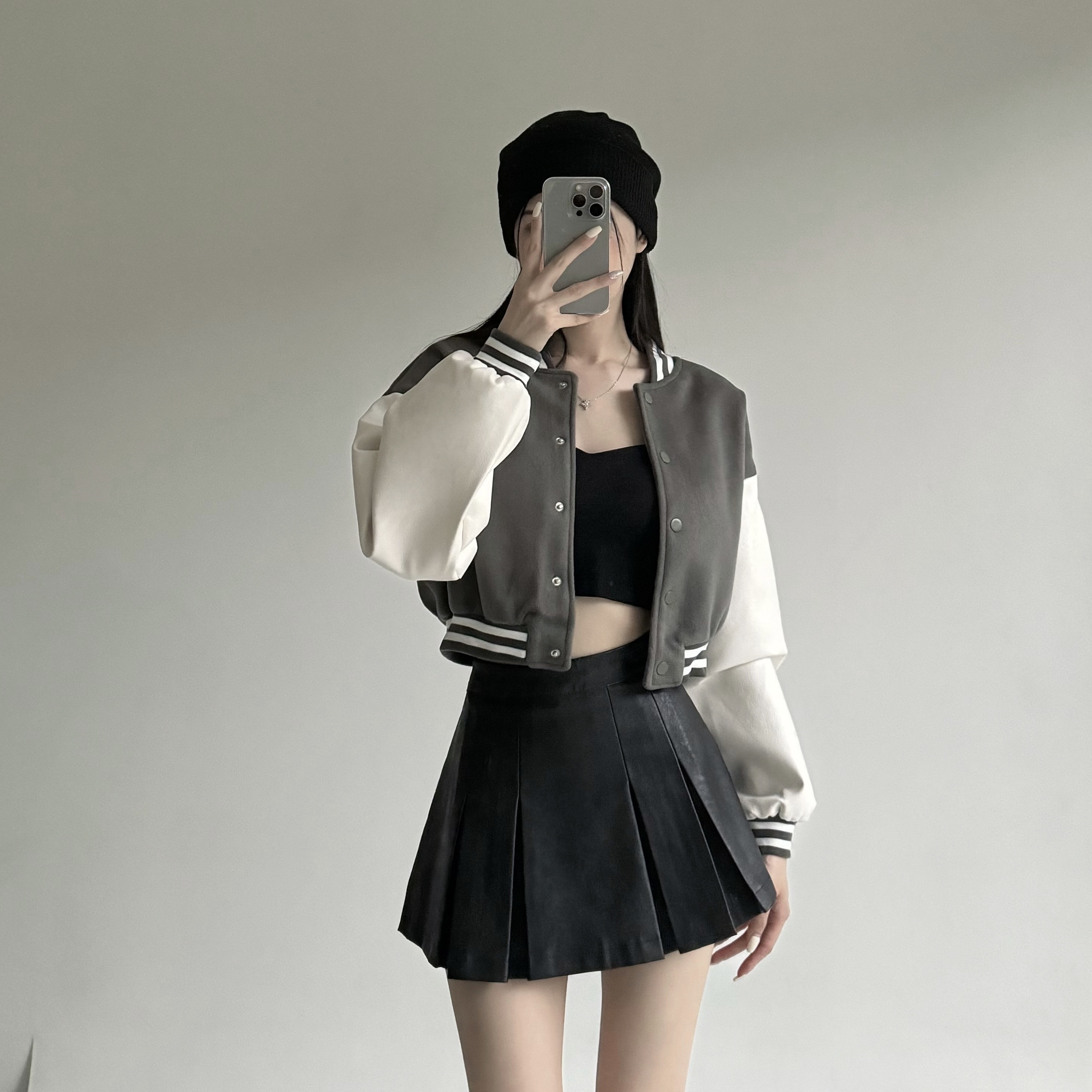 𝐂𝐡𝐢𝐞𝐬𝐭𝐮𝐝𝐢𝐨訂製·皮標鋪棉棒球外套/灰綠色