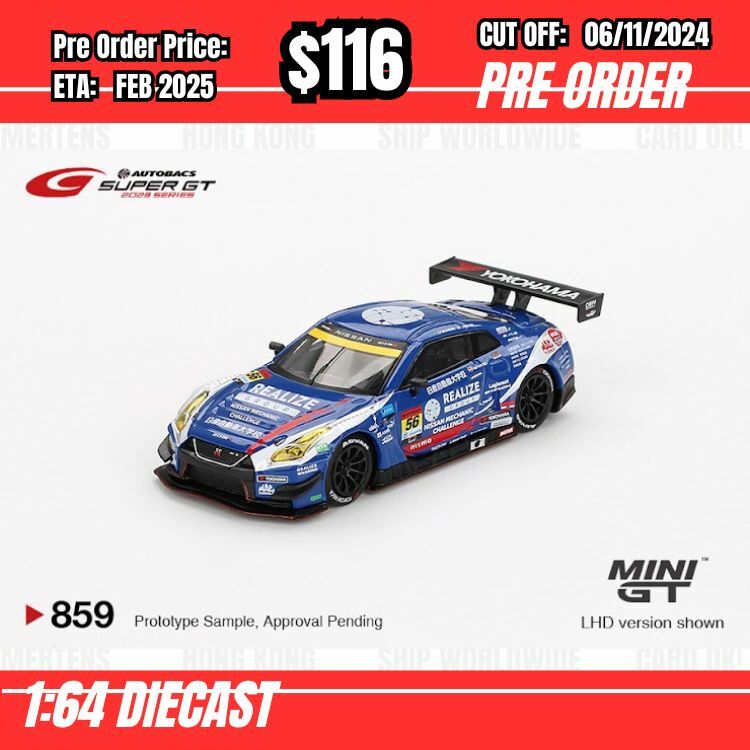 PO-$116 * Mini GT * 1:64 #859 Nissan GT-R NISMO GT3  #56 " REALIZE NISSAN MECHANIC CHALLENGE GT-R" KONDO RACING   2023 SUPER GT SERIES LHD[OD25/10]