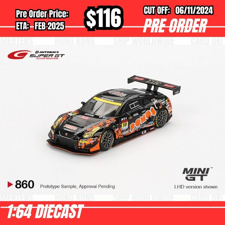 PO-$116 * Mini GT * 1:64 #860 Nissan GT-R NISMO GT3  #10 "PONOS GAINER GT-R" GAINER  2023 SUPER GT SERIES LHD[OD25/10]