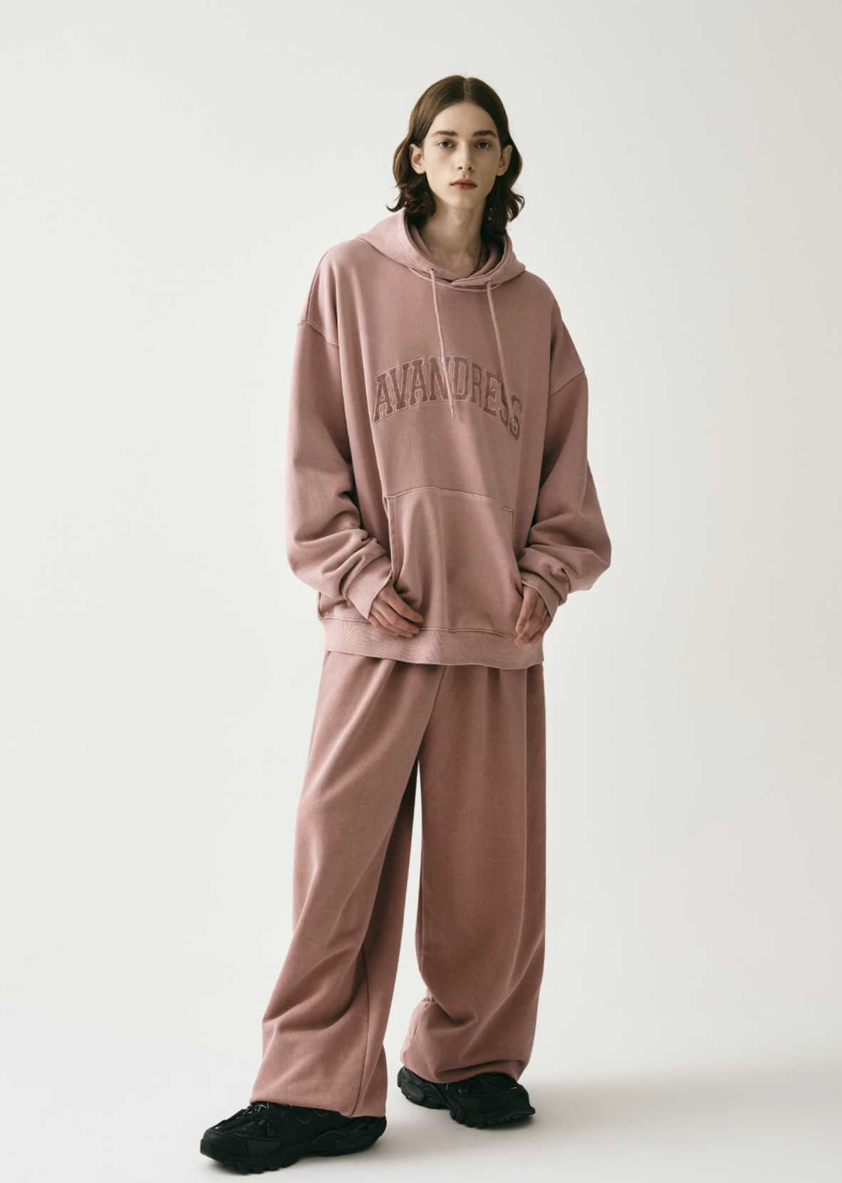 韓國連線🇰🇷 Avandress 大Logo寬鬆長袖帽T 長袖 帽T 秋冬 黑色 卡其棕色 粉色/預購