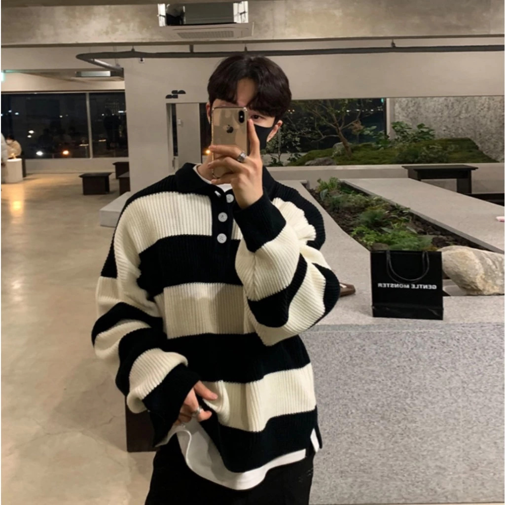 MS-8504-1 POLO領條紋毛衣