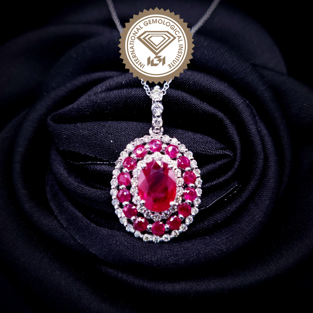 18K White Gold 2.05ct Ruby and Diamond Pendant