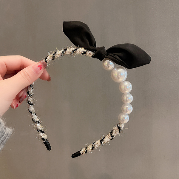 韓國JK 新款香風小兔耳朵髮箍女珍珠簡約少女頭飾短髮頭箍 J0879