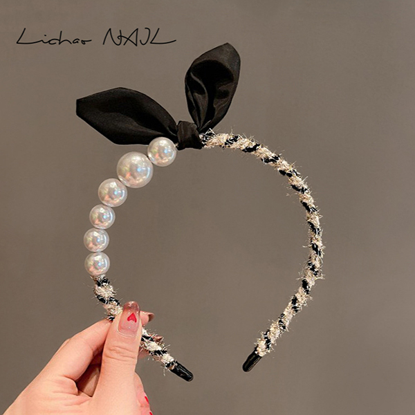 韓國JK 新款香風小兔耳朵髮箍女珍珠簡約少女頭飾短髮頭箍 J0879