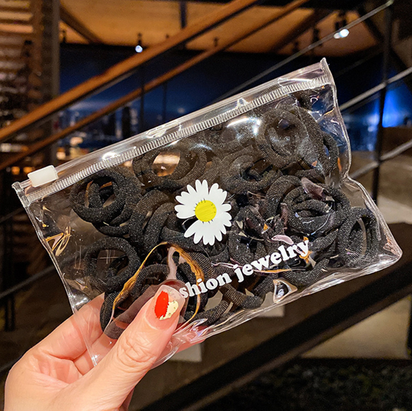 韓國JK 新款50條收納袋裝兒童紮頭發頭繩女彩色簡約皮筋髮圈 J0885