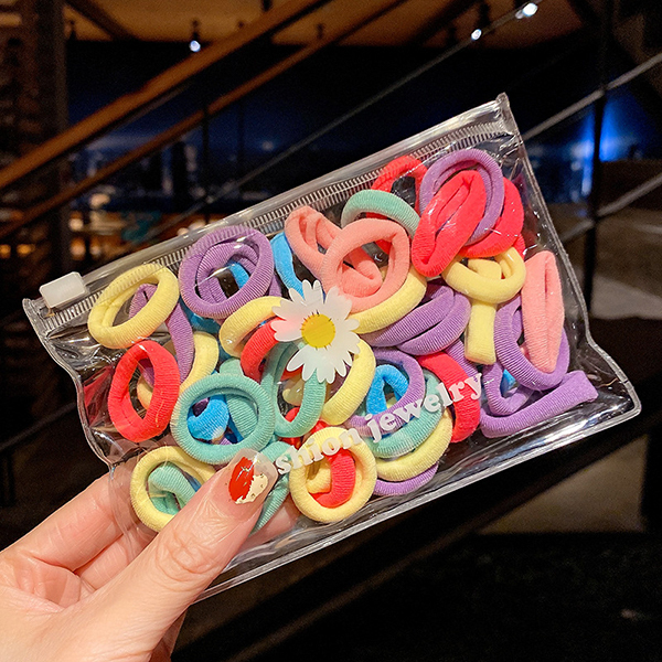 韓國JK 新款50條收納袋裝兒童紮頭發頭繩女彩色簡約皮筋髮圈 J0885