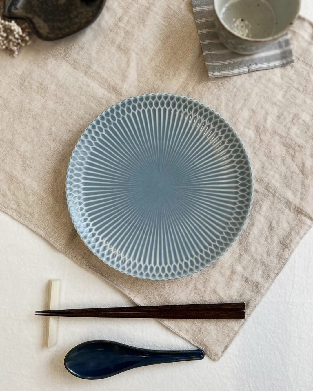 美濃燒 漣漪 20cm 碟 灰藍｜小田陶器