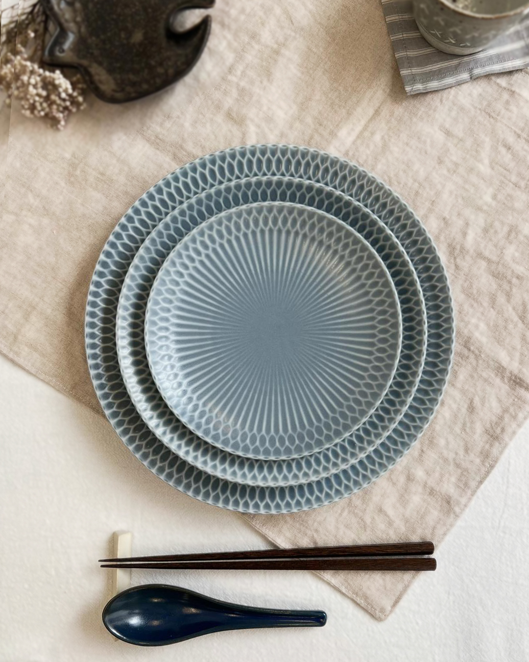 美濃燒 漣漪 20cm 碟 灰藍｜小田陶器