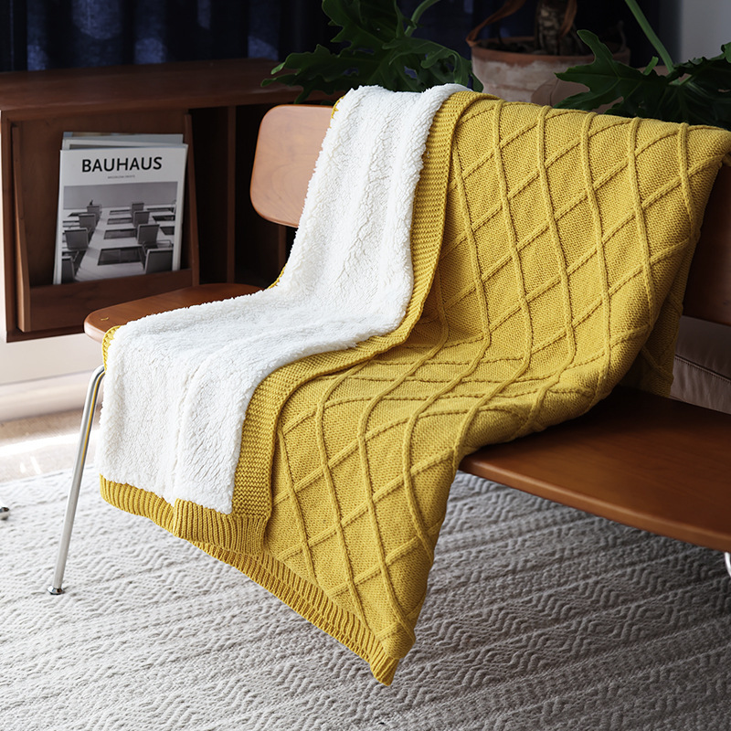 《5083》冬季北歐簡約針織網格毛絨毛毯