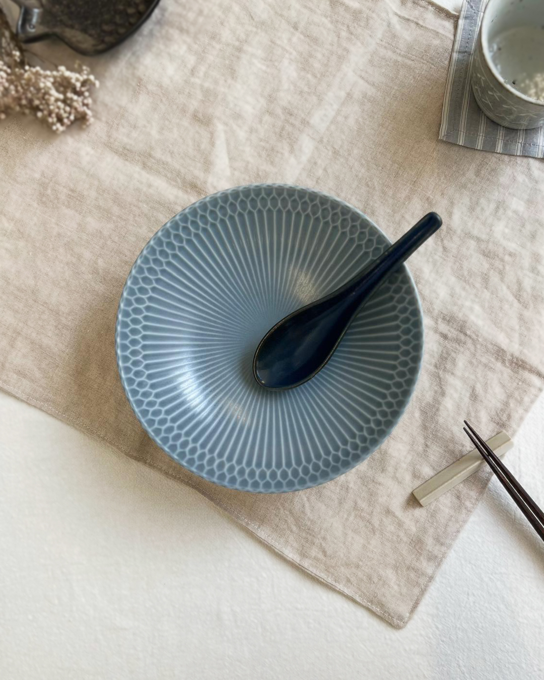 美濃燒 漣漪 18m 淺碗 灰藍｜小田陶器