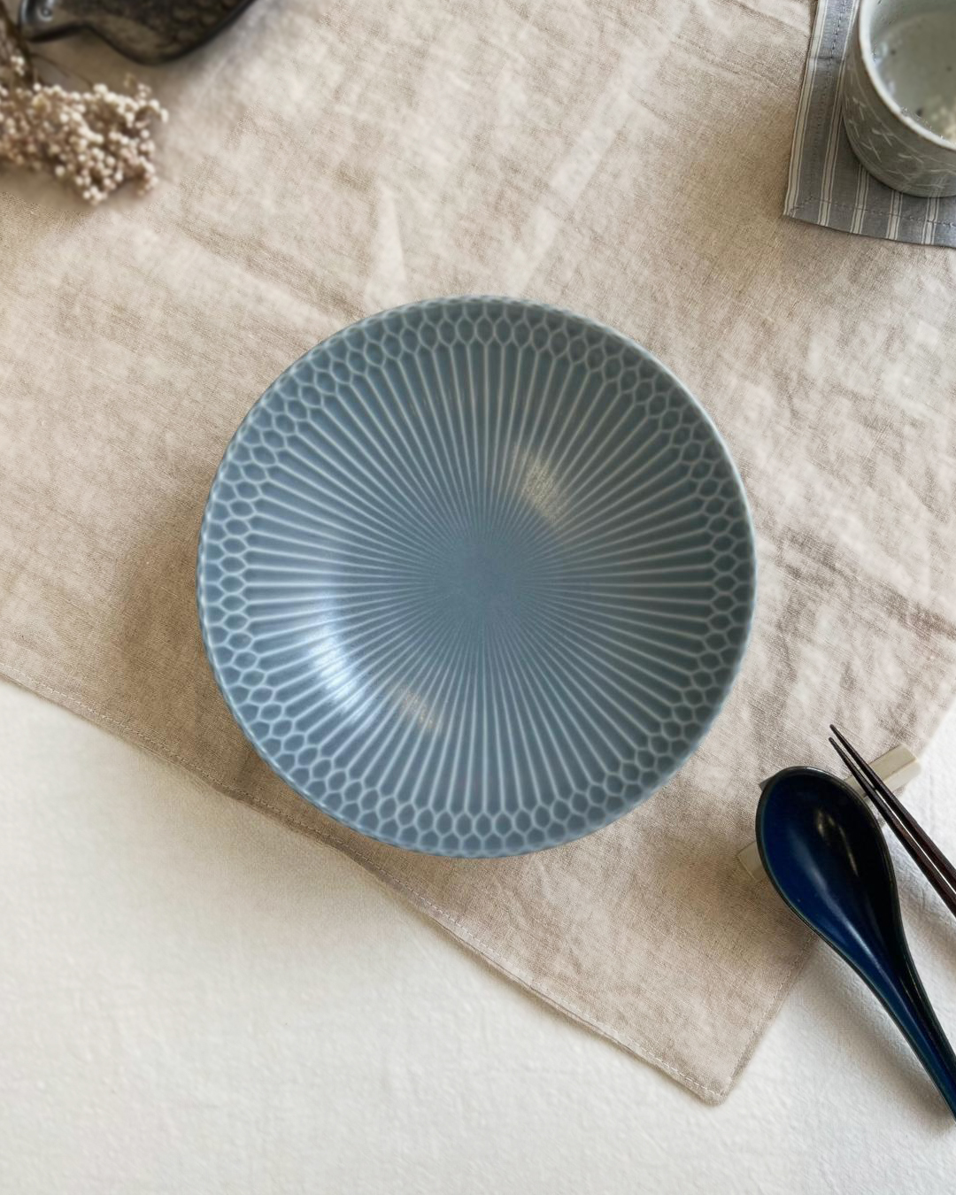 美濃燒 漣漪 18m 淺碗 灰藍｜小田陶器