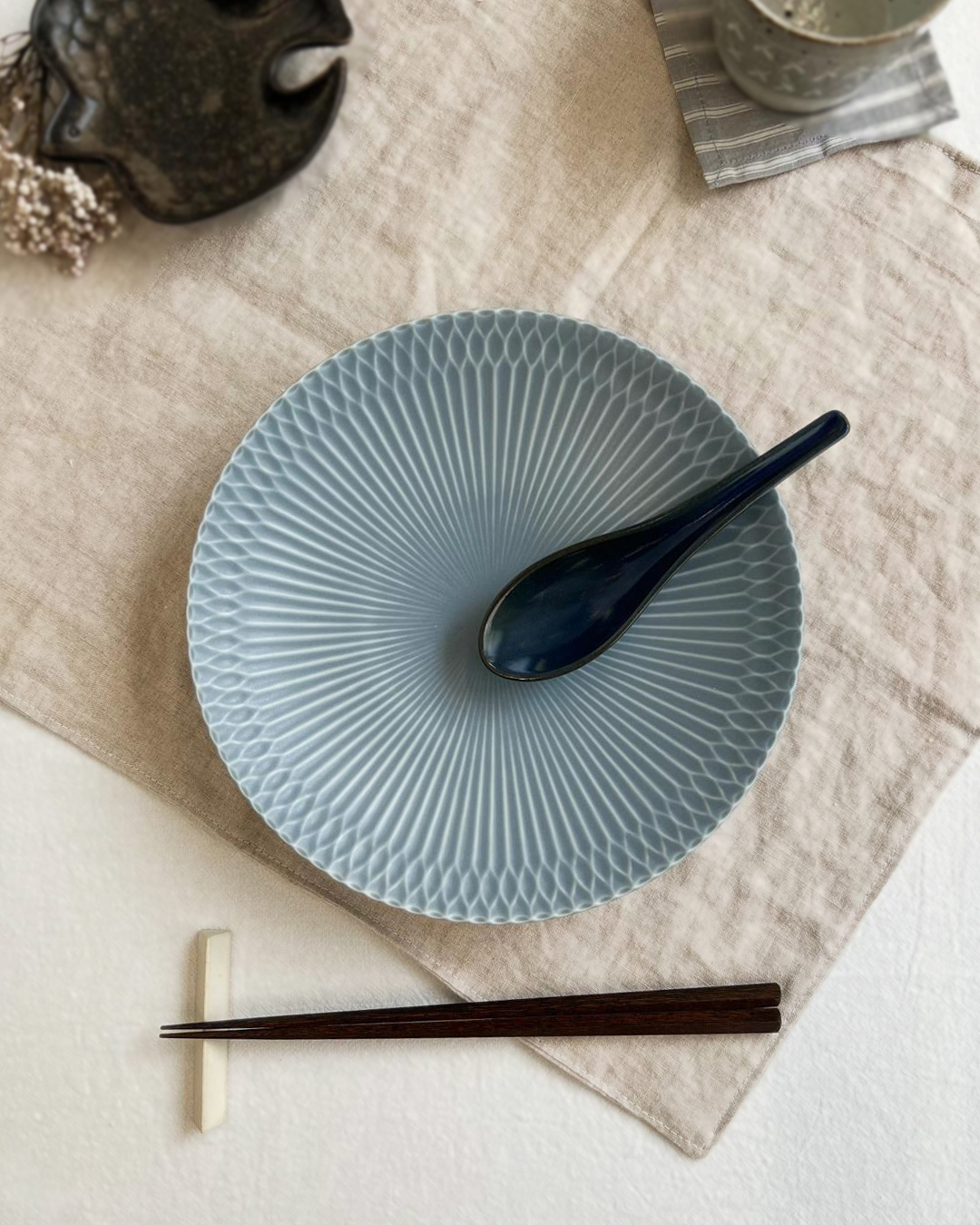 美濃燒 漣漪 21cm 碟 灰藍｜小田陶器