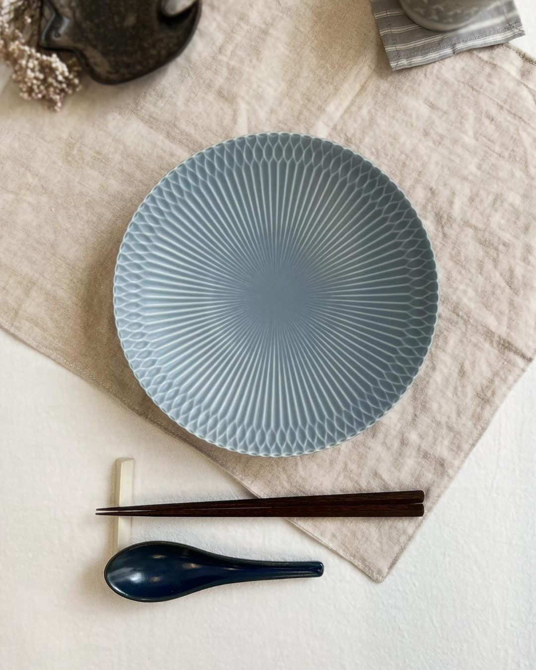 美濃燒 漣漪 21cm 碟 灰藍｜小田陶器