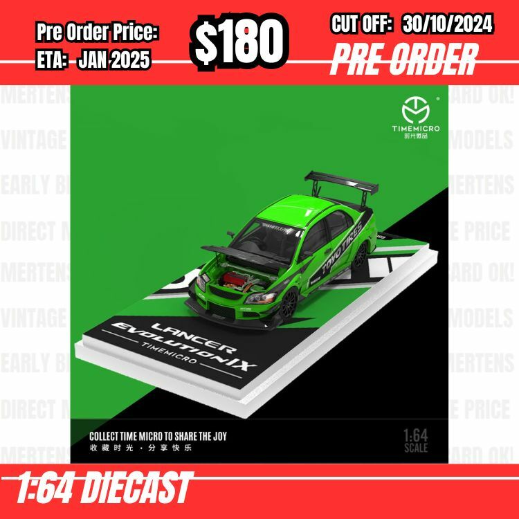 PO-$180 * Time Micro * 1:64 Mitsubishi Lancer Evolution IX Green Toyotires [OD26/10]