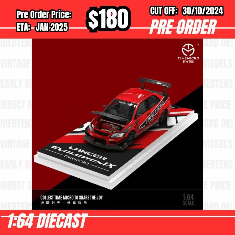 PO-$180 * Time Micro * 1:64 Mitsubishi Lancer Evolution IX Red Toyotires [OD26/10]