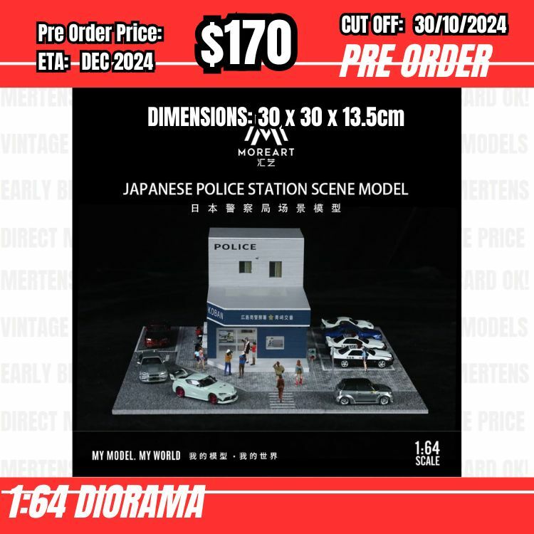 PO-$170 * Moreart * 1:64 Diorama - Japanese Police Station Scene Model(30x30x13.5cm) (Cars not included) [OD26/10]