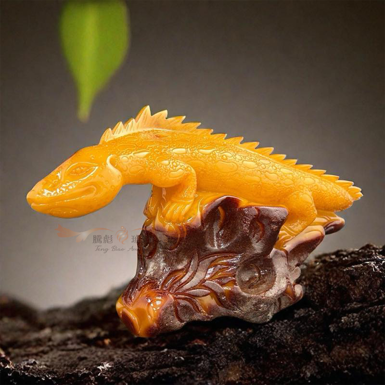 傳家款天然波羅的海氧化老蜜蠟立體蜥蜴(吸億)擺件飾