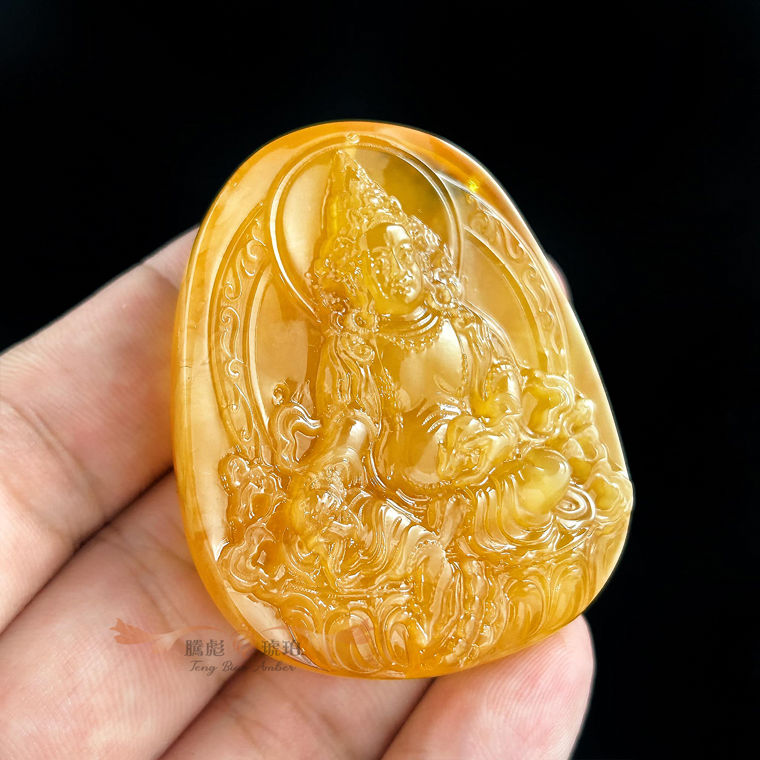 (已結緣)收藏款天然俄羅斯雞油黃蜜蠟黃財神正規掛牌