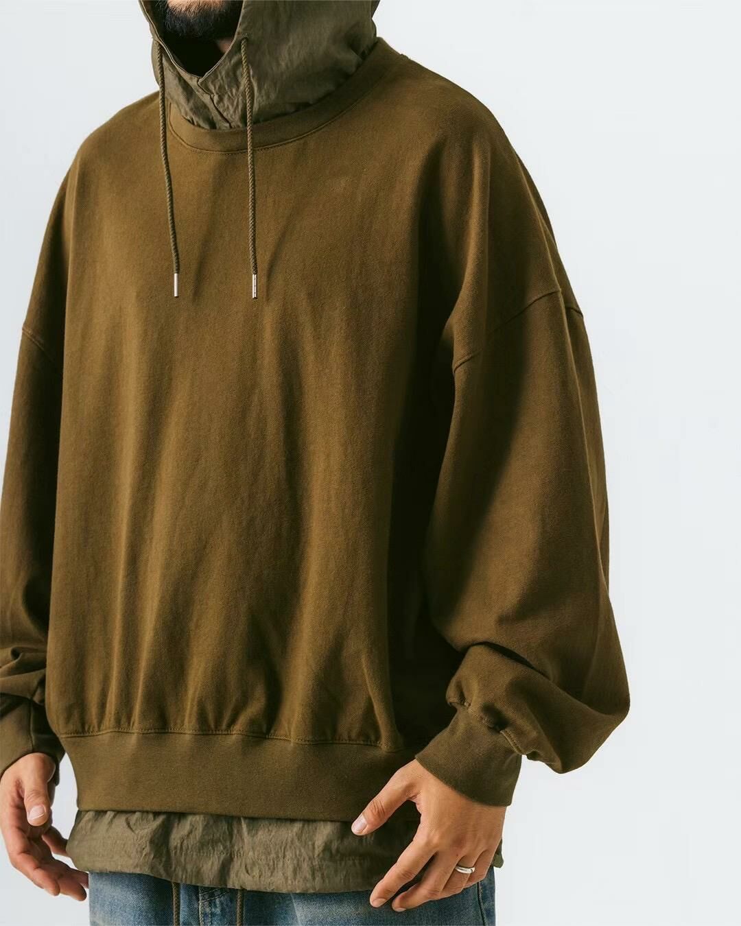 淨色假兩件連帽衛衣 12GAUGE-039T