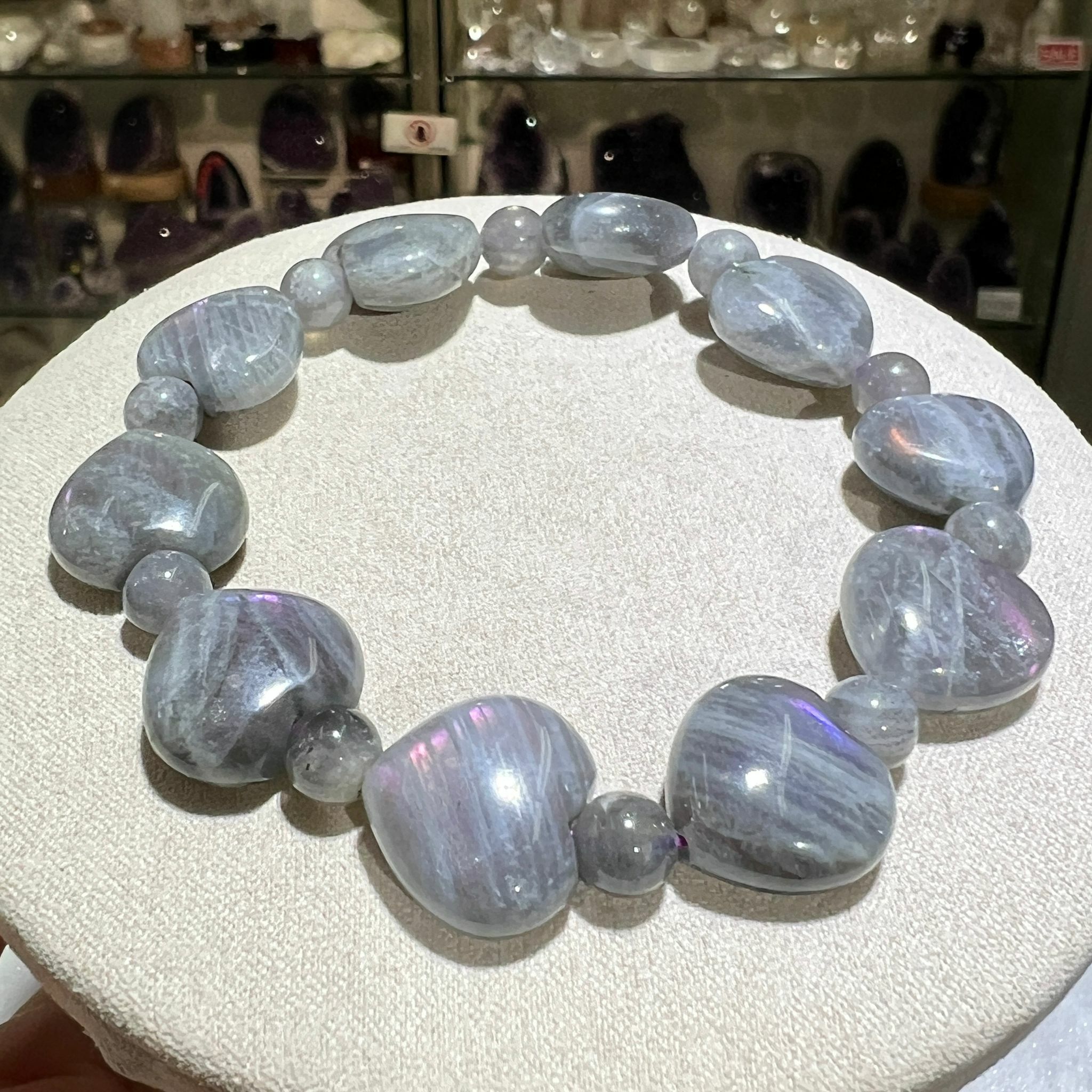 紫拉長石心心手串 15mm+/-