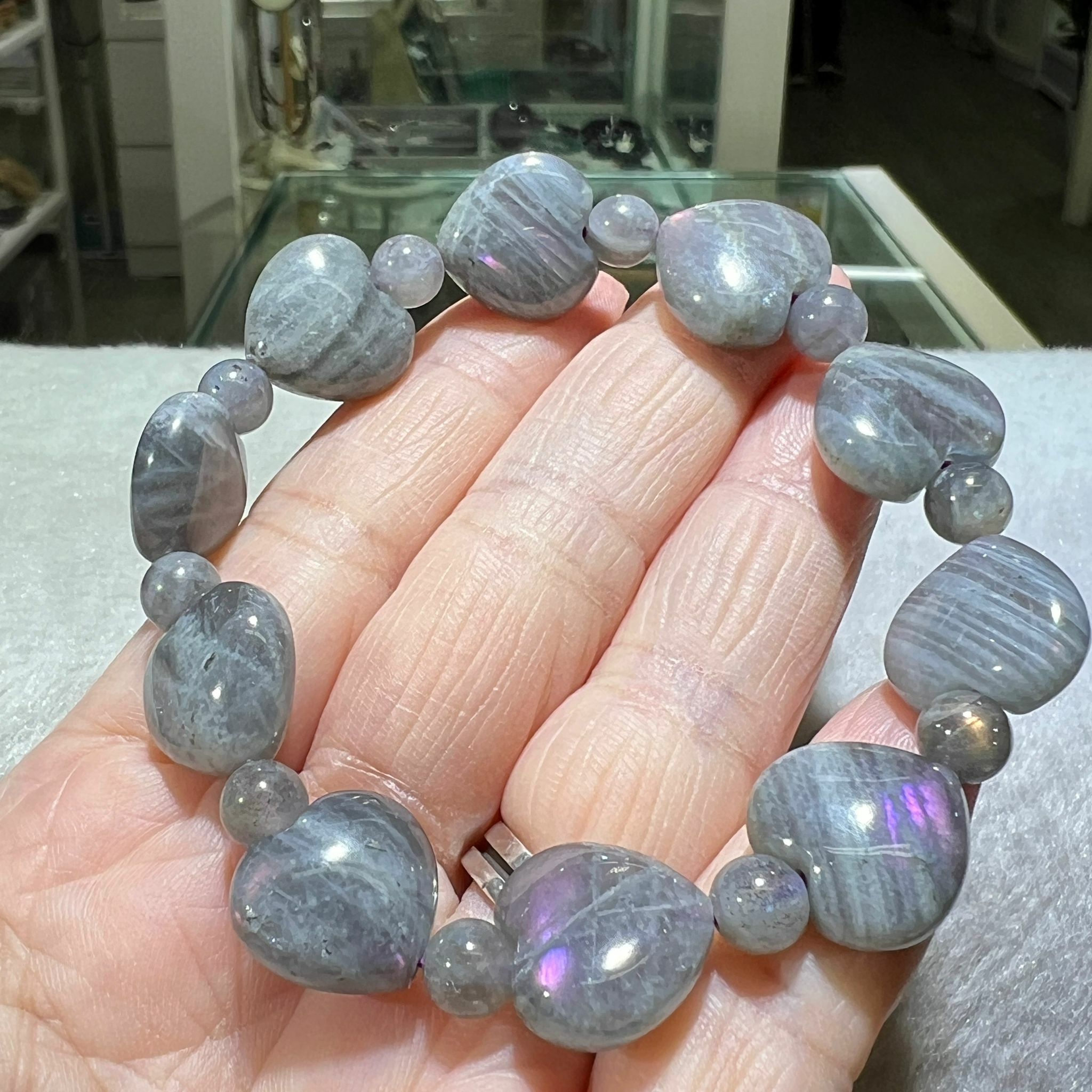 紫拉長石心心手串 15mm+/-