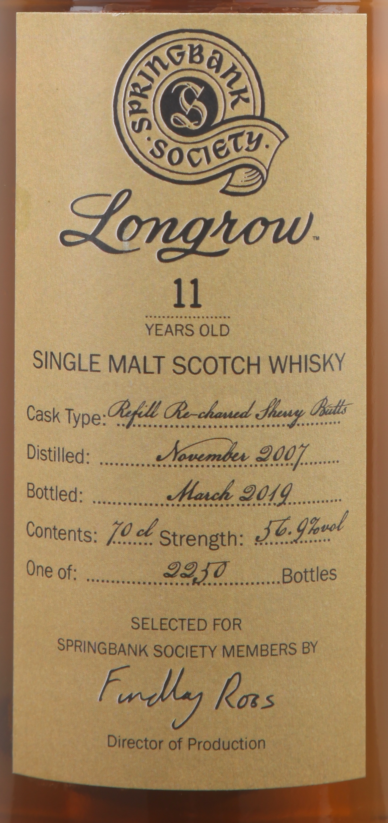 Longrow 2007 11YO (Springbank Society) 56.9% Refill Re-Charred Sherry Butt