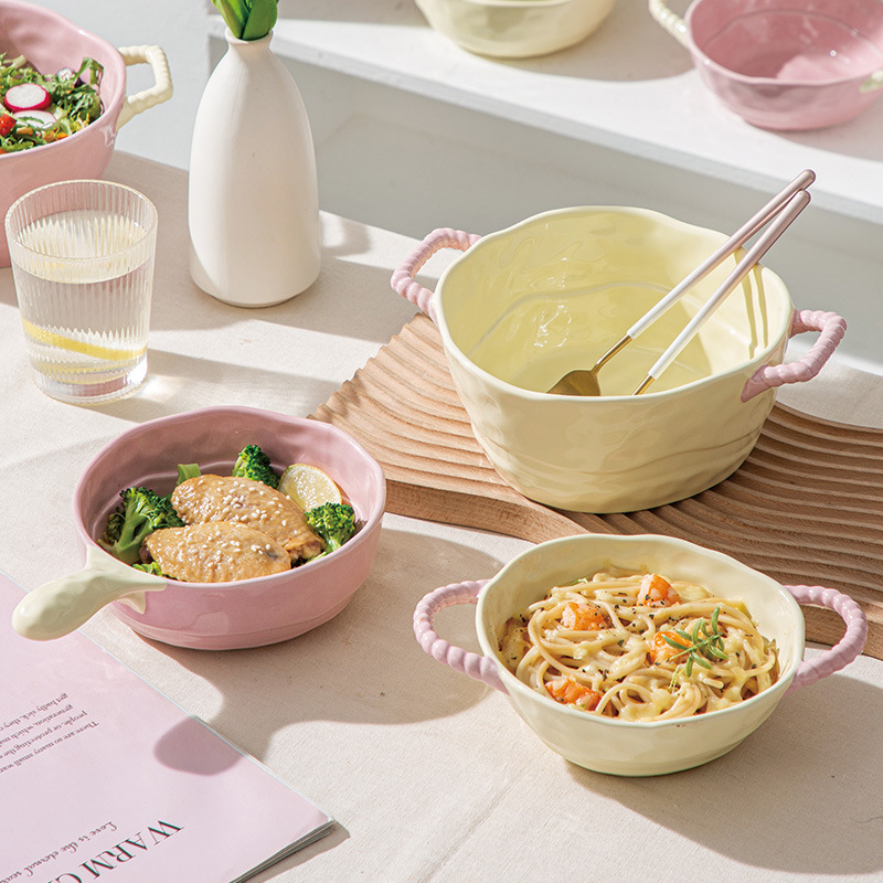 《5091》雙耳陶瓷家用湯碗手把碗