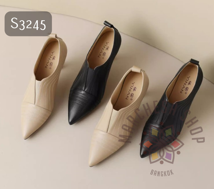 S3245 - 全真皮羊皮車綫尖頭高踭踝靴