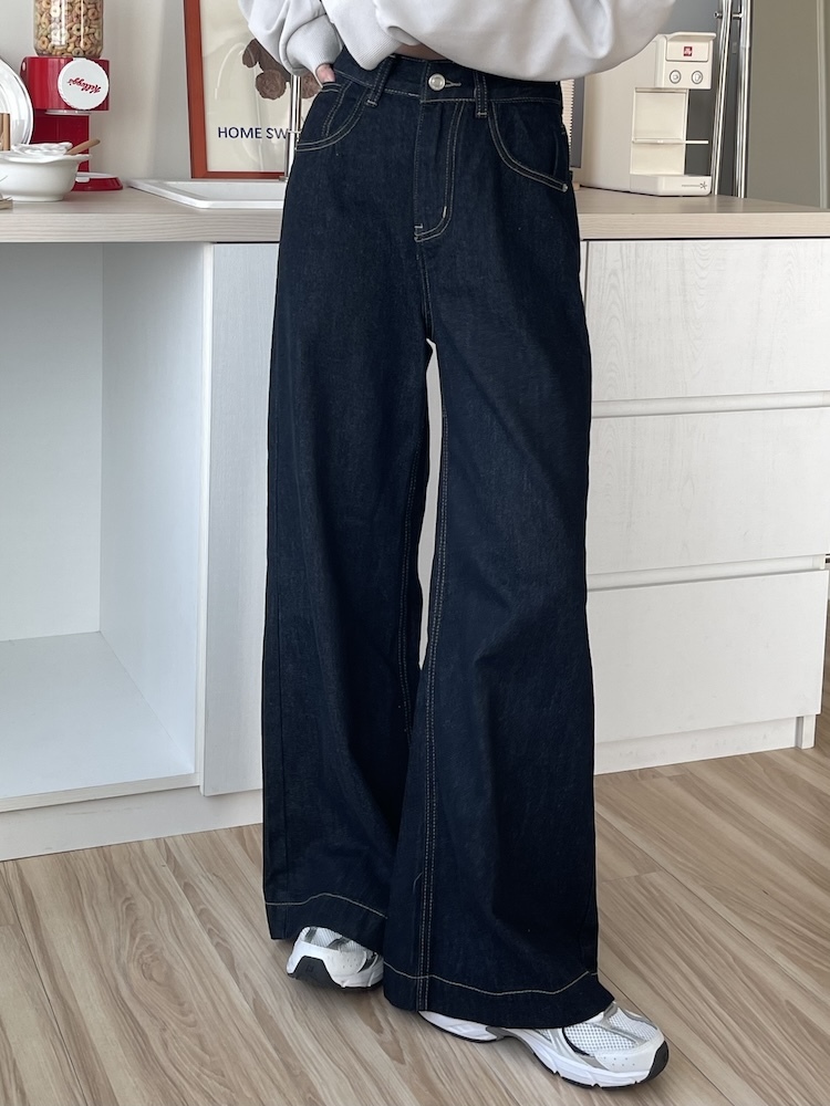 百搭落地牛仔寬褲