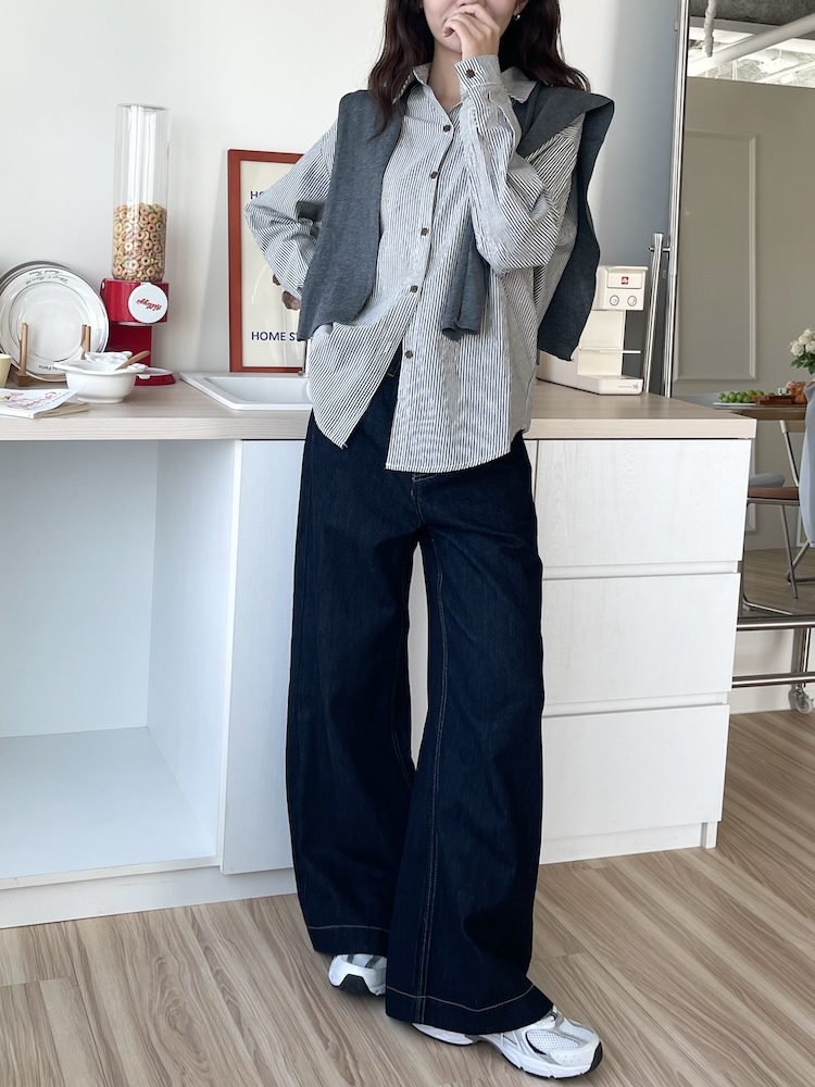 百搭落地牛仔寬褲