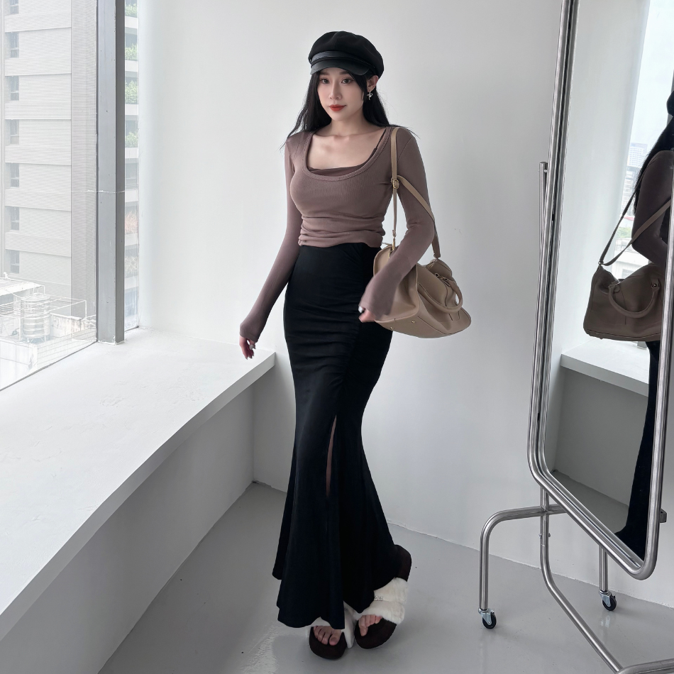 【顯瘦打底】DOMISS發熱必入! 內刷薄絨打底衣-4色 長袖上衣(現貨)