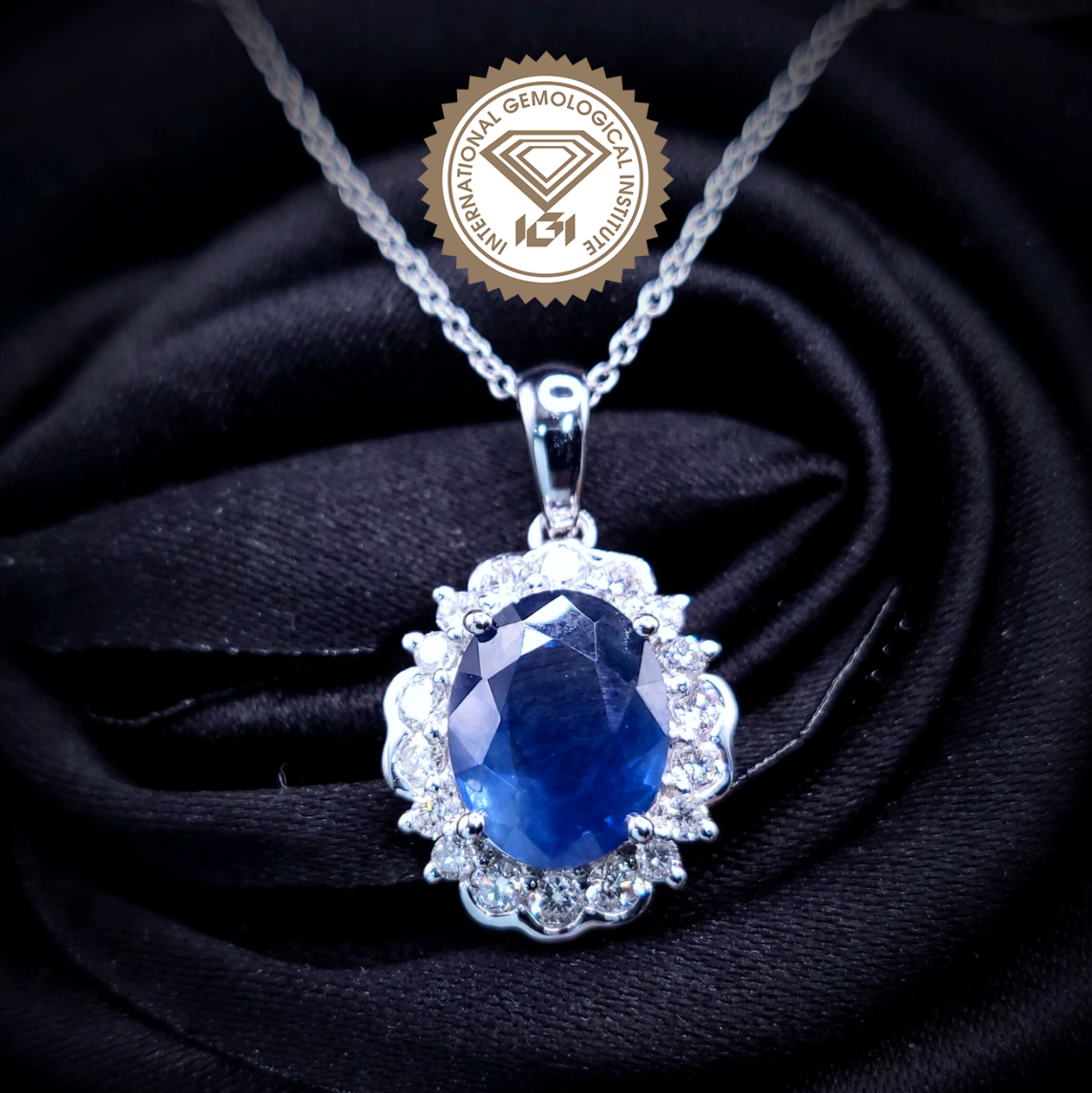 18K White Gold 2.23ct Sapphire and Diamond Pendant