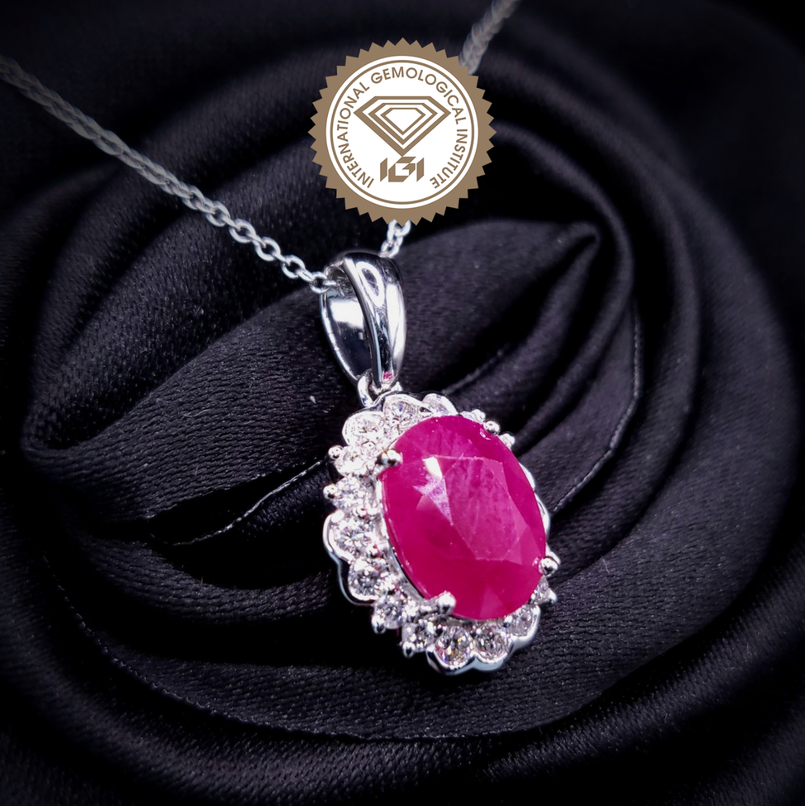 18K White Gold 2.76ct Ruby and Diamond  Pendent
