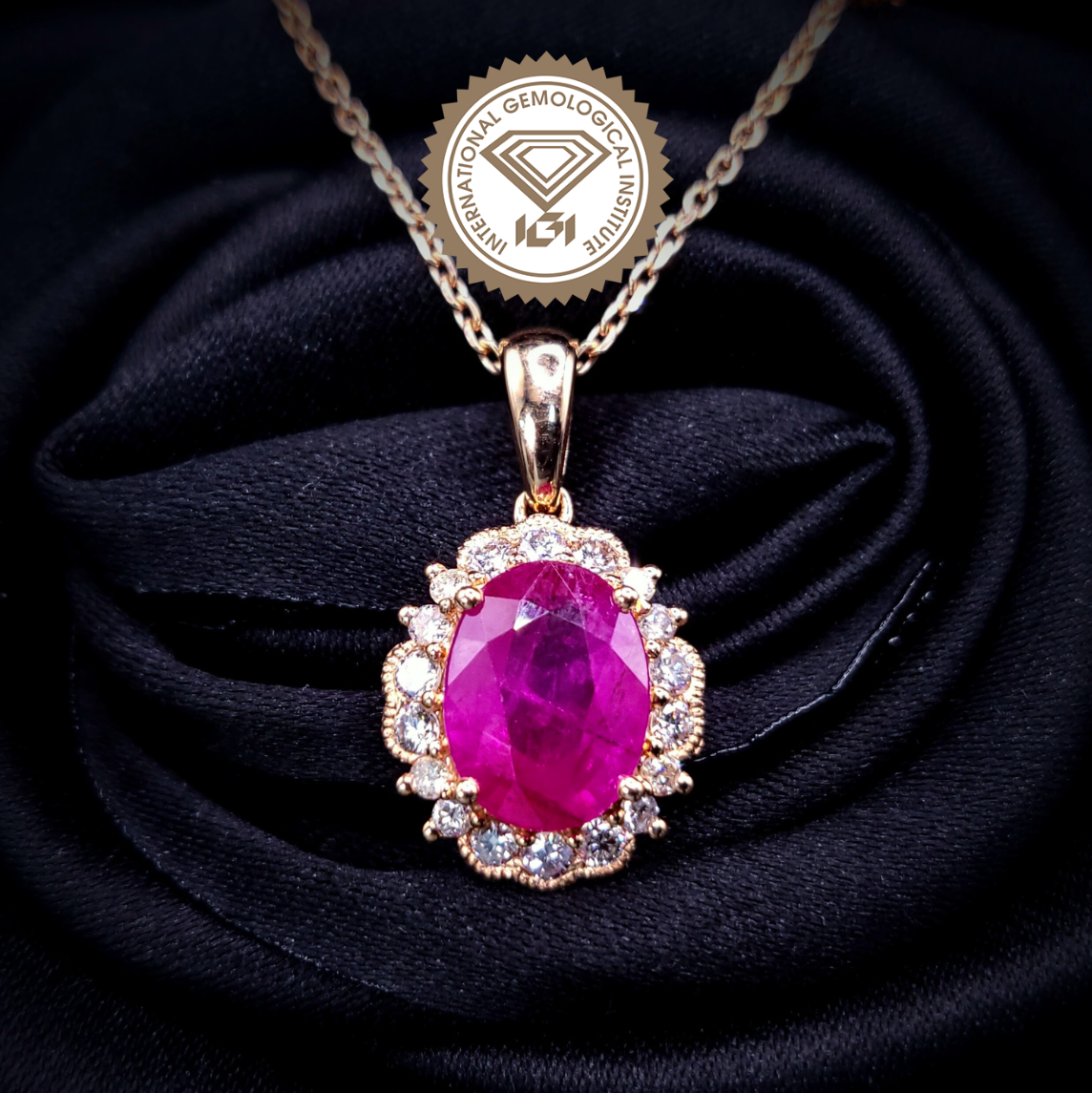 18K Rose Gold 1.86ct Ruby and Diamond Pendant