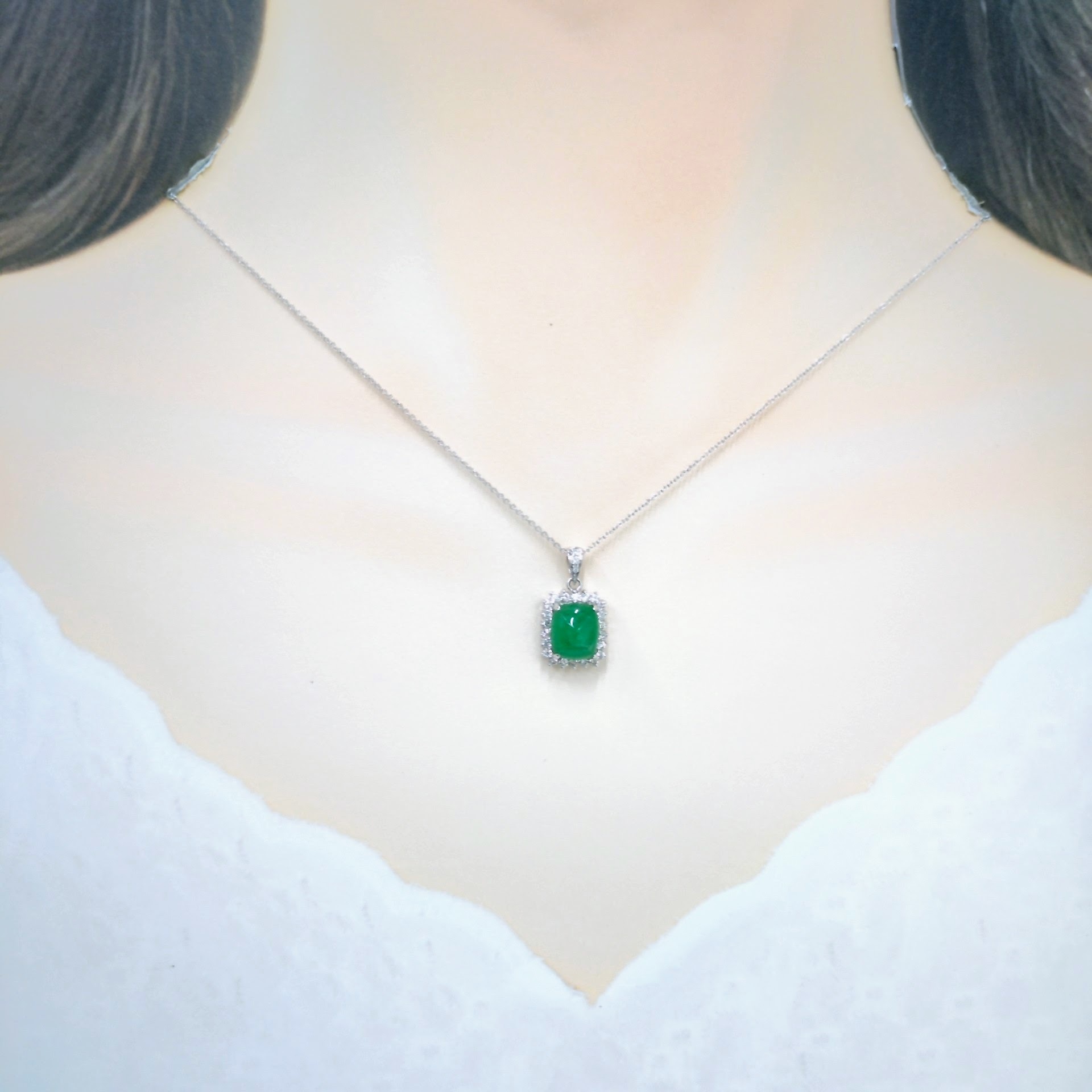 18K White Gold 2.62ct Emerald and Diamond Pendant