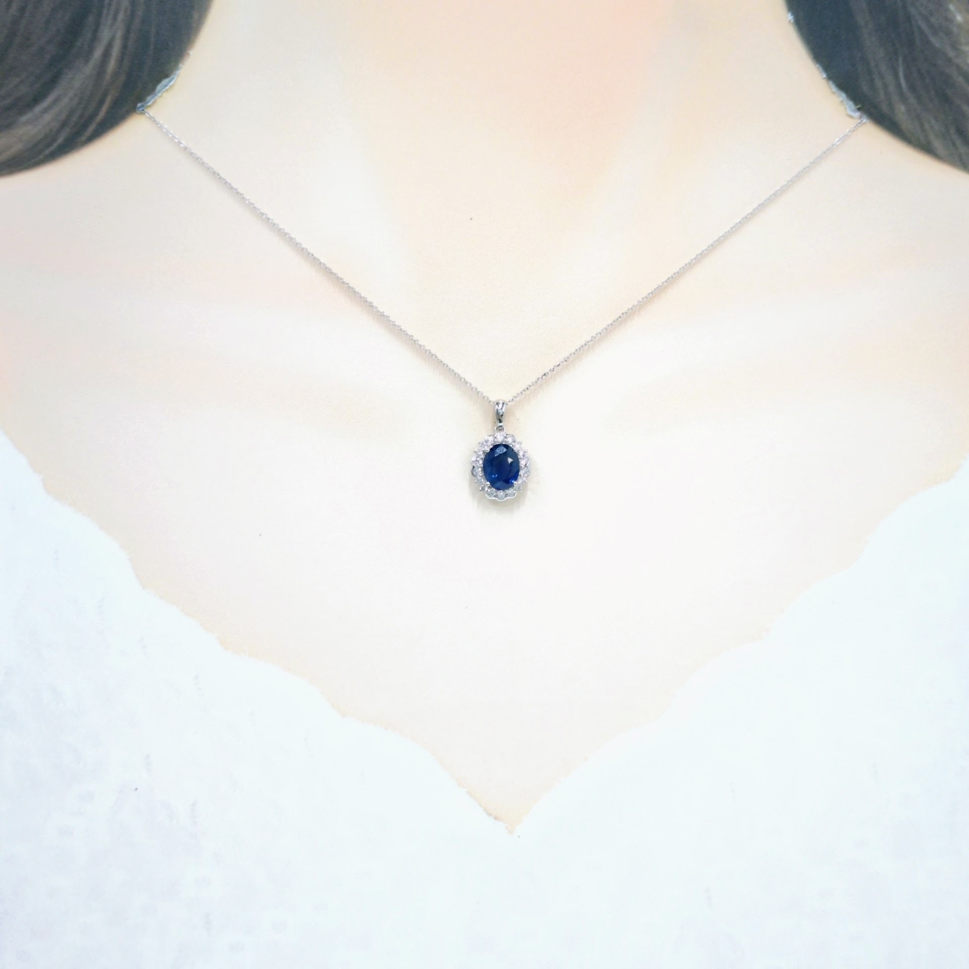 18K White Gold 2.23ct Sapphire and Diamond Pendant