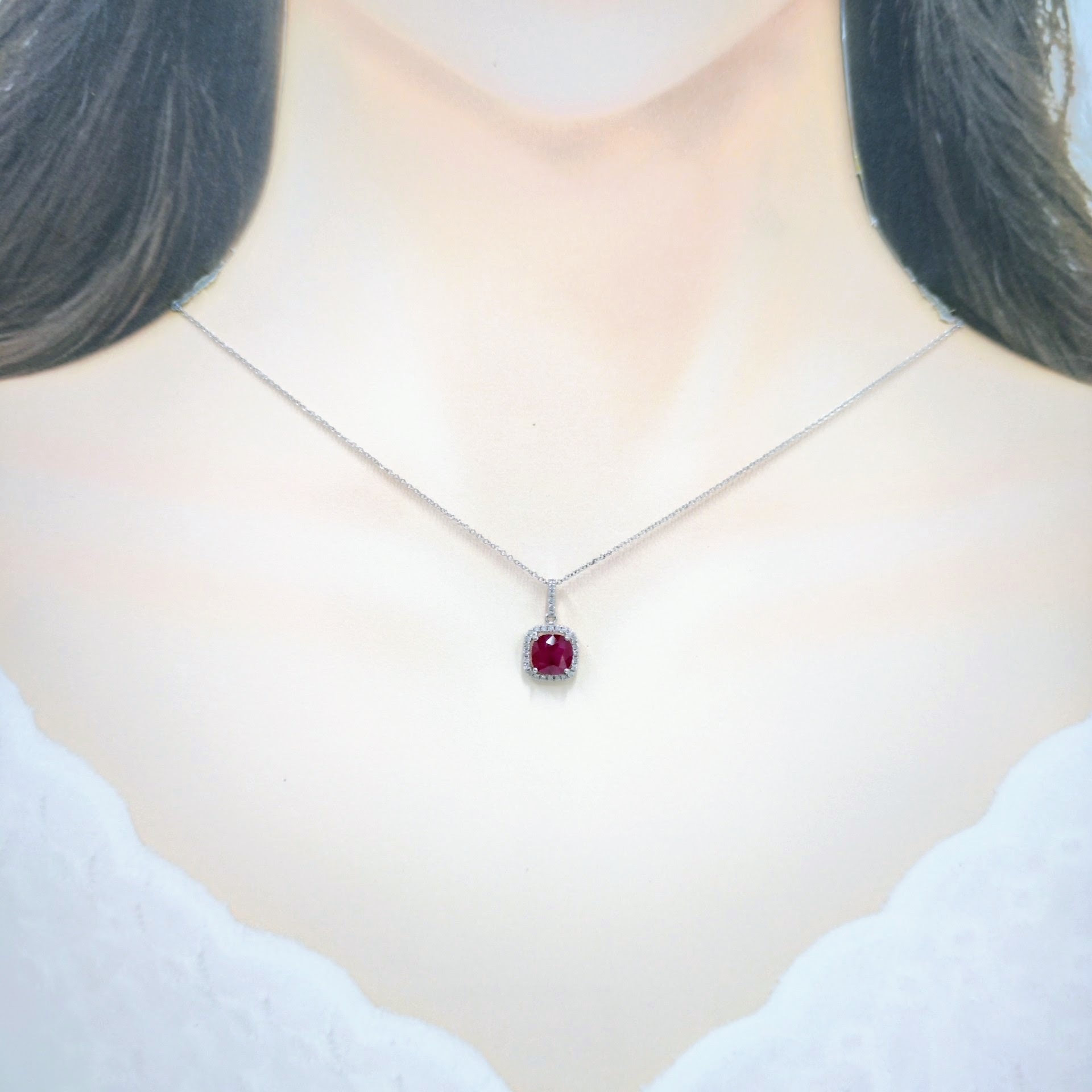 18K White Gold 1.32ct Ruby and Diamond Pendent