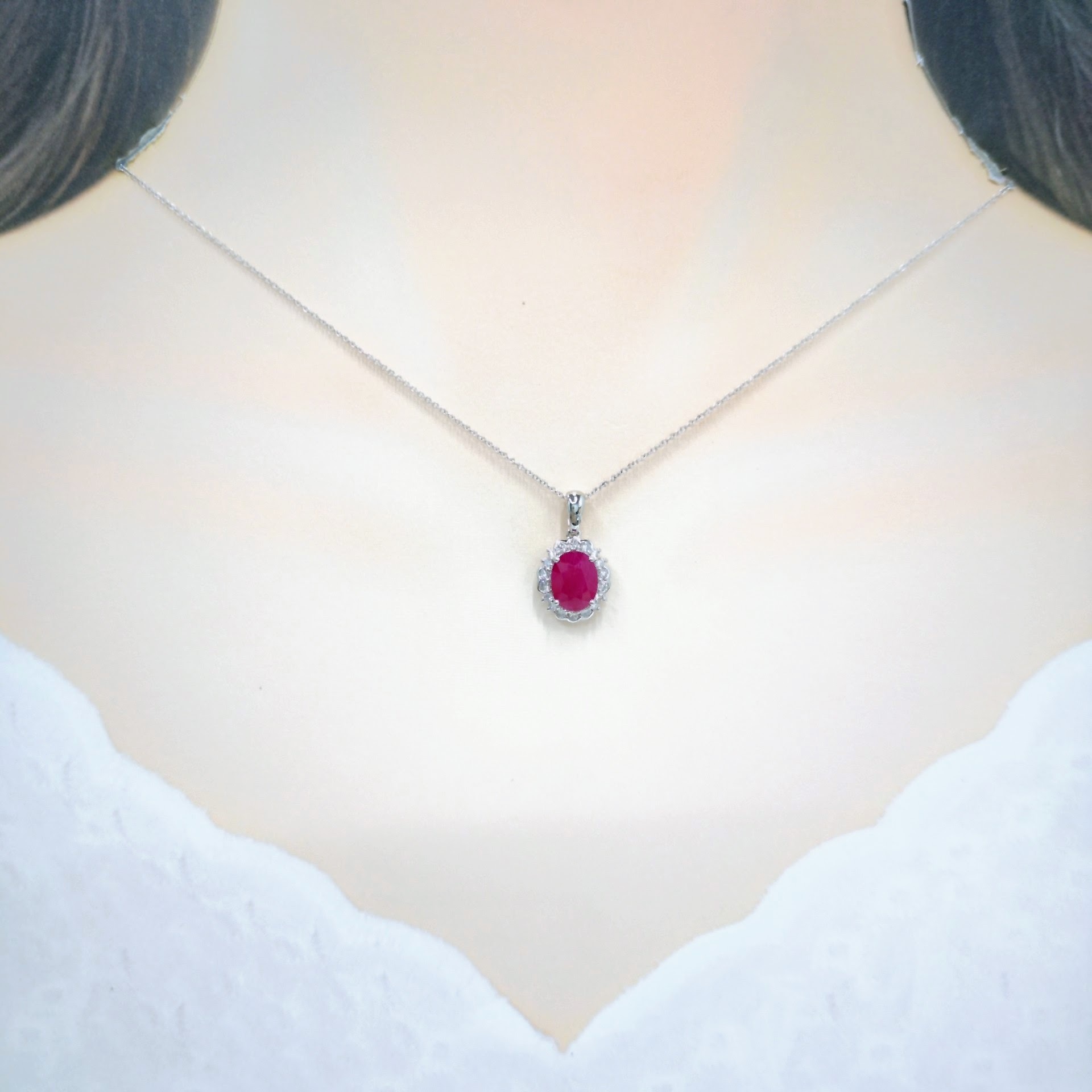 18K White Gold 2.76ct Ruby and Diamond  Pendent