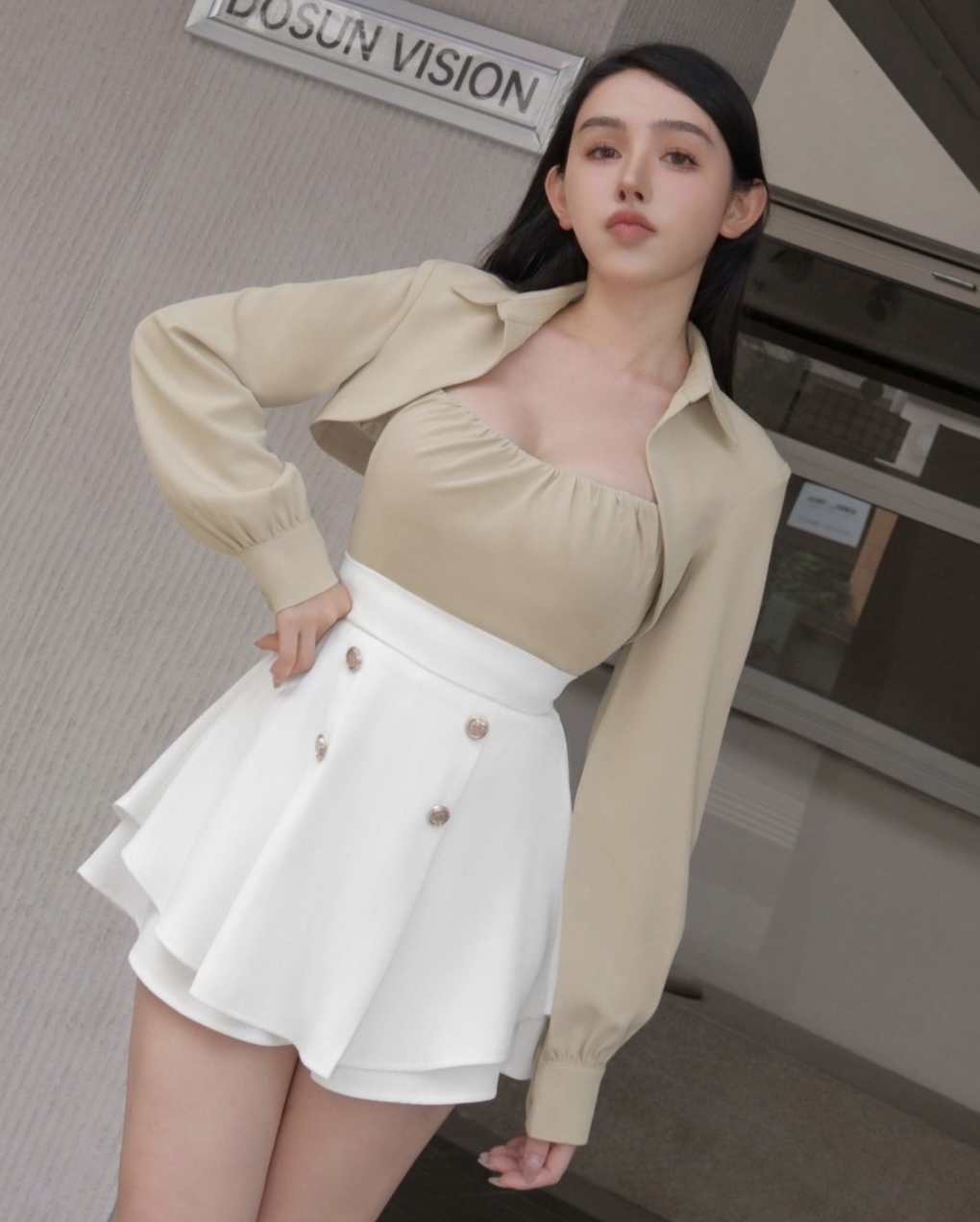 訂製-俐落桃心兩件式套裝