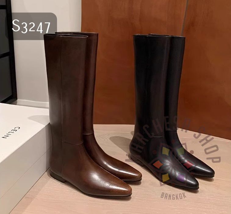 S3247 - 全真皮羊軟皮簡約尖頭平底長靴