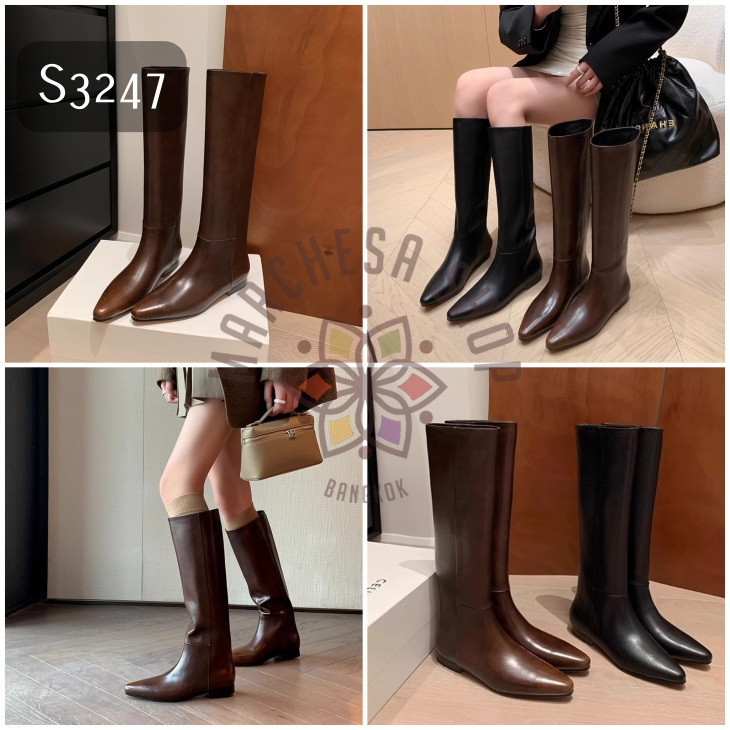 S3247 - 全真皮羊軟皮簡約尖頭平底長靴