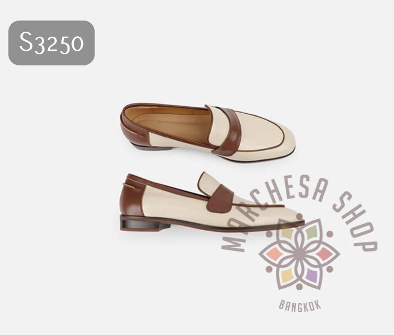 S3250 - 真皮羊皮英倫拼色方頭平底休閒鞋