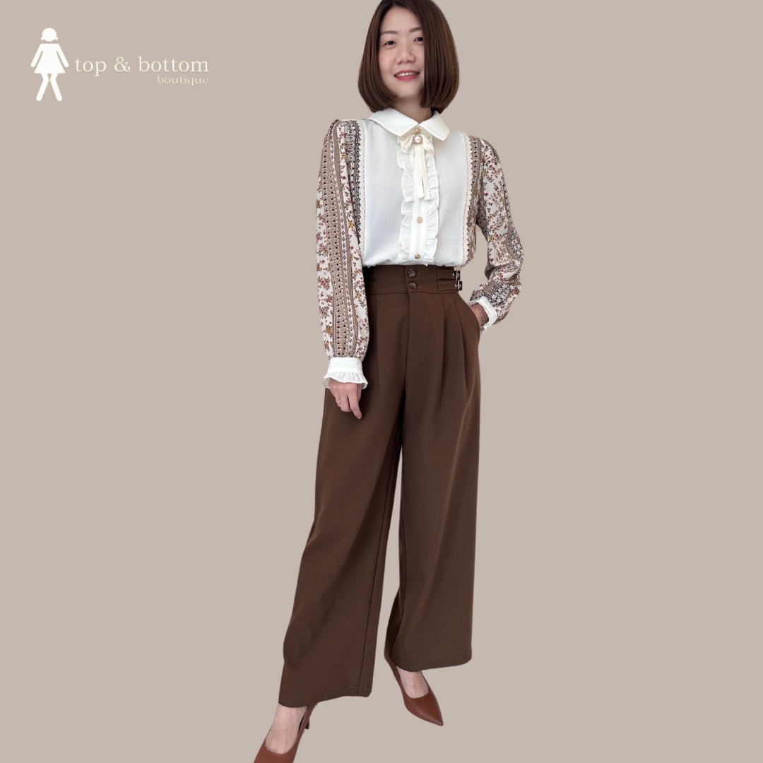 LONG SLEEVE FLORAL & FRILLS BLOUSE