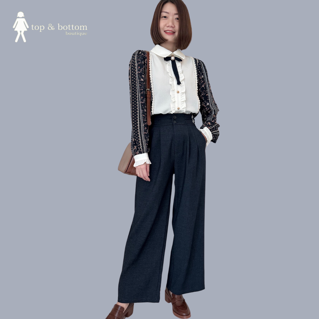 LONG SLEEVE FLORAL & FRILLS BLOUSE