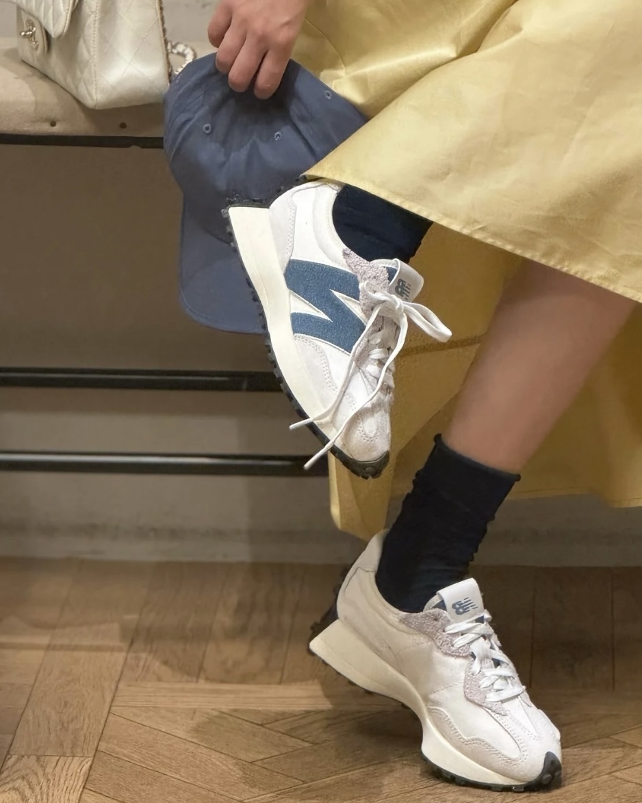 New Balance NB 327 復古 厚底 麂皮 休閒鞋 刺繡 奶油底 牛仔藍
