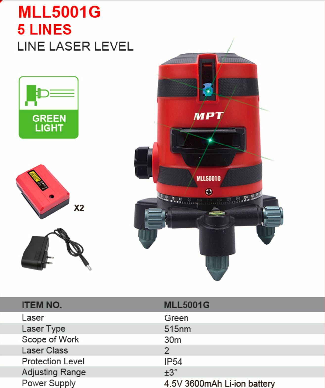 LA002  "MPT" 雷射平水儀 MLL500